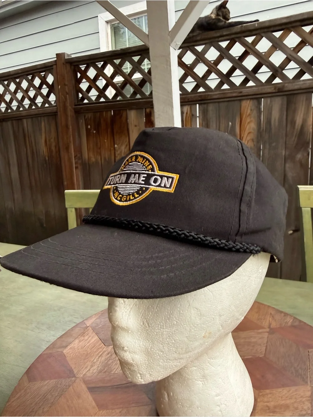 Vintage 90s McGill Turn Me On Promo Rope Hat Black Snapback Yupoong